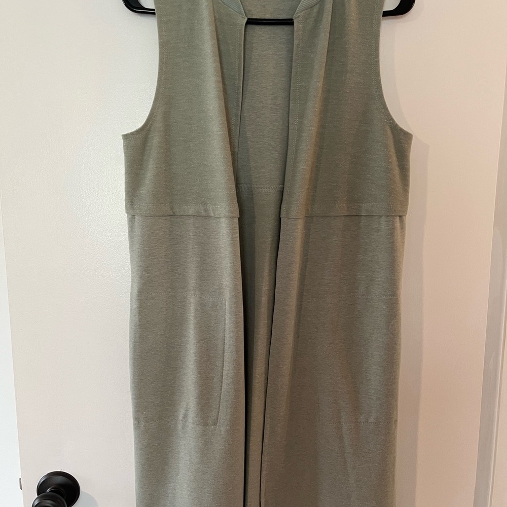 Sage Green Long Vest With Pockets